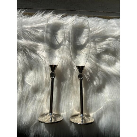 Silver Champagne/Wine Glasses wedding honey moon lovers Valentine’s Day glass - Picture 6 of 6